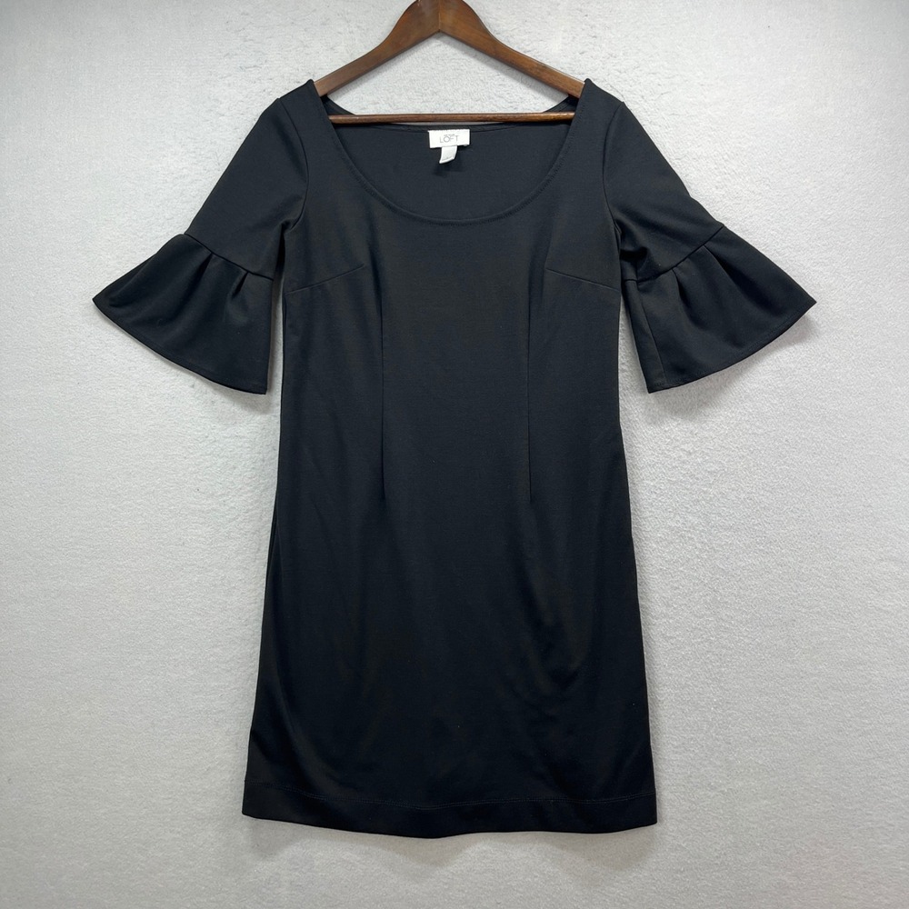 Loft‎ Sheath Dress Womens 6 Black Bell Sleeve Scoop Neck Chic Career Cocktail